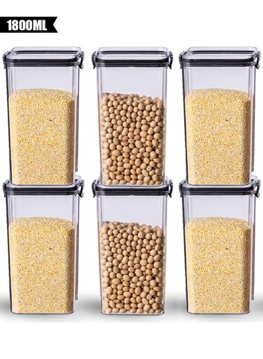 6Pcs Airtight Food Storage Containers Kitchen Canisters for Kitchen Counter Pantry Organizers and Storage Kitchen Organizers and Storage (1800ml)