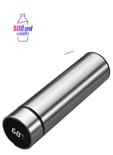 LED Smart Temperature Display Vacuum Thermal Bottle Silver