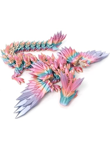 3D Printed Dragon - 18 inch Flying Dragon, Articulated Winged Dragon, Crystal Dragon Fidget Toy, Home Decor, Birthday Gift - Candy Color Rainbow (Pink)