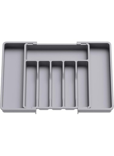 TOMVAES Kitchen Tableware Storage Box, Kitchen Cutlery Trays &amp; Silverware Organizer, Expandable Utensil Tray Flatware Holder, Drawer Dividers Organizer for Spoons, Forks, Knives (Grey)