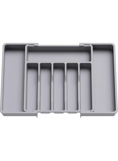 TOMVAES Kitchen Tableware Storage Box, Kitchen Cutlery Trays &amp; Silverware Organizer, Expandable Utensil Tray Flatware Holder, Drawer Dividers Organizer for Spoons, Forks, Knives (Grey)