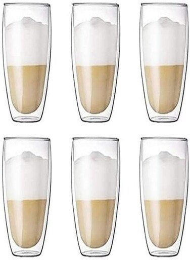 6 Pieces Double Wall Glasses Coffee Cup,Large 350Ml