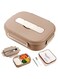 Lunch Box,1200ml Stainless Steel Bento Box,Versatile 3-Compartment Portable Lunch Box Container-Salad Lunch Containers for Adults/Kids with Chopsticks Spoon Thermos Bag Accessories (Khaki)