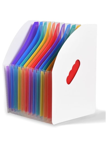 SAYEEC Rainbow Expanding File Holder Folder Standing A4 Vertical Mini File Organizer Magazine Basket Desktop 13 Pockets File Holder with Handle for Students Examination Paper/Bills/Office/Study