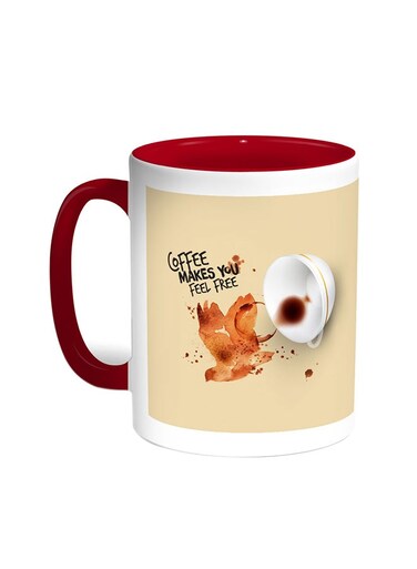 Coffee Makes You Feel Free Printed Coffee Mug Red/White