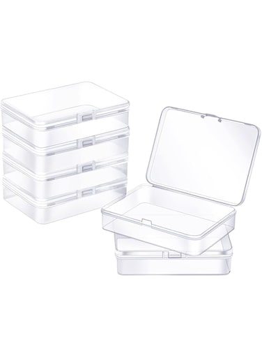ZORRITA Mnixy 6pcs Clear Plastic Storage Containers with Hinged Lid Rectangle Small Plastic Boxes for Beads, Jewelry, Hardware,Game Pieces, Crafts Items, 4.5 x 3.3 x 1.1 Inch