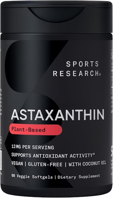 Sports Research Vegan Astaxanthin (12Mg) With Organic Coconut Oil For Better Absorption, Vegan Certified &amp; Non-GMO Project Verified - 60 Veggie Softgels