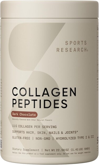 Sports Research Collagen Peptides Hydrolyzed Type I &amp; III Collagen, Dark Chocolate, 1.42Lb