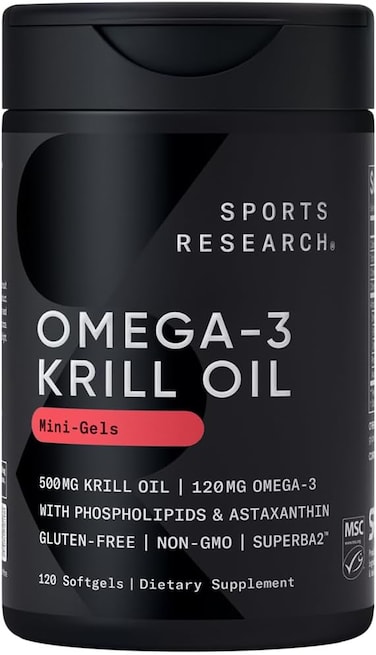 Sports Research Antarctic Krill Oil With Omega-3S EPA &amp; DHA + Astaxanthin, Ikos 5-Star Certified &amp; Non-GMO Verified (120 Mini-Softgels)