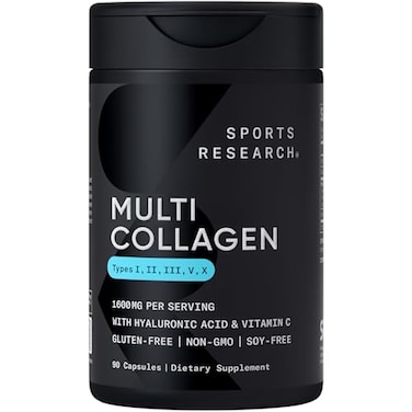 Sports Research Multi Collagen Complex 1600 Mg Per Serving Peptides With Hyaluronic Acid + Vitamin C (Type I, Ii, Iii, V, X)- 90 Capsules