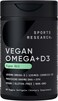 Sports Research Vegan Omega-3 With Vitamin D3 Softgels - 630Mg Epa+Dha &amp; 125Mcg D3 Supplement - Fish Oil Alternative W/Vitamin D - Plant-Based Support From Algae Oil - 60 Veggie Capsules For Adults