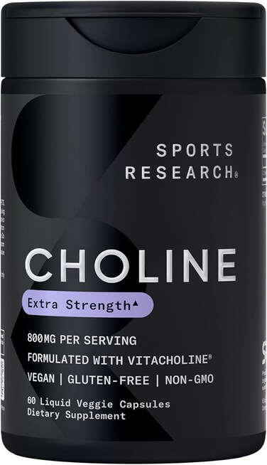 Sports Research Extra Strength Choline 800 Mg - Essential Nutrient Featuring Vitacholine For Focus Support - Vegan Certified &middot; Non-GMO &middot; Gluten Free - 60 Liquid Capsules