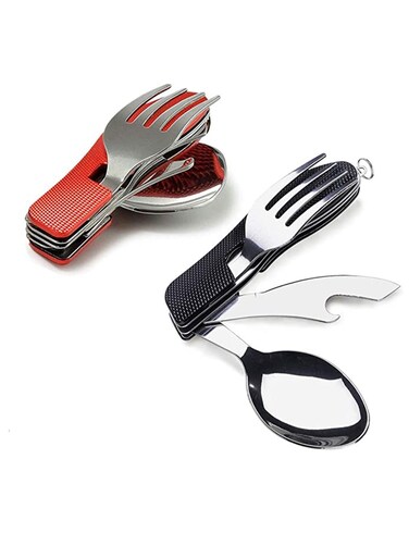 4-in-1 BBQ Camping Utensils, Multifuctional Tool, Such as Fork Spoon Knife Bottle Opener, Stainless Steel Folding Camping Cutlery Tool for Picnic Travel BBQ Outdoor &amp; Backpacking