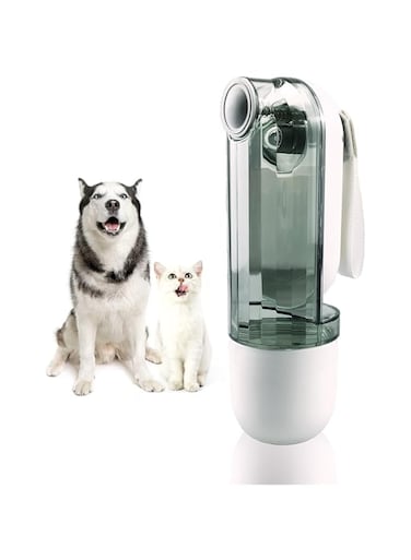 L DDLPOCKET Portable Pet Water Food Bottle，Foldable Outing Drink and Easy One-handed Feeding，One-key Water Outlet，Cat Dog Grain Foods Storage,Convenient Travel (White-green)