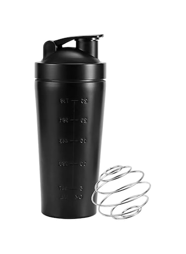 Aokraty Shaker Bottle for Protein Mixes, 750ml, Shaker Bottle with Wire Whisk Ball, Protein Shaker Bottles, Shaker Cup,Stainless Steel Shaker Bottles, BPA Free,Leak Proof Design(Black)