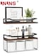 Floating Shelves,Bathroom Shelves Over Toilet With Wire Storage Basket,Wood Wall Shelves With Protective Metal Guardrail