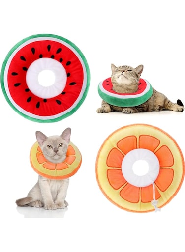 Nuyoah Cat Cone Collar Soft, Adjustable Cat Cone Collar Soft, Cat Recovery Collar, Elizabethan Collars Pet Neck Cone for Kitten and Small Dogs, Suitable for Postoperative Kittens (Orange+Watermelon)