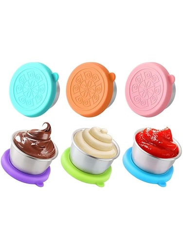 TAME 6Pack Condiment Containers with Lids, Salad Dressing Container To Go, Sauce Container with Silicone Lids, Leakproof, Reusable, Small Dipping Sauce Cups with Lids (Stainless Steel 6PCS)