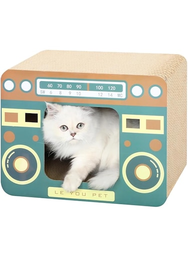 TERRIFI Cat Enrichment Toy, Vertical Cat Nest for All Seasons, Radio Cat Scratcher Cardboard Lounge Bed, Durable Pads Prevent Furniture Damage, Corrugated Scratcher Box Toy for Cat Birthday