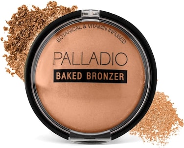 Palladio Baked Bronzer (Pacific Tan) - Highly Pigmented, Shimmery Bronzed Glow, Easy To Blend, Use Dry Or Wet, Long-Lasting Powder Compact, Rich Tanning Color, Vegan &amp; Cruelty-Free