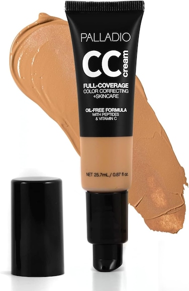 Palladio CC Cream, 25.7ml, Full-Coverage Color Correcting + Skincare, Oil-Free Formula With Peptides &amp; Vitamin C, Rich 50N