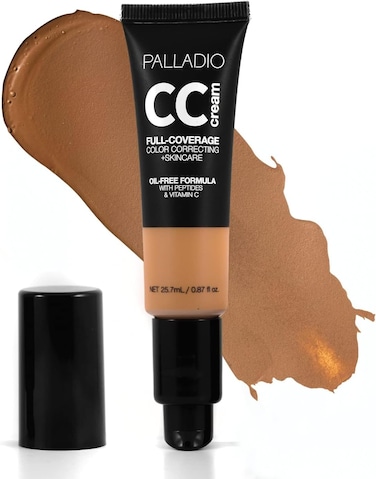 Palladio CC Cream, 25.7ml, Full-Coverage Color Correcting + Skincare, Oil-Free Formula With Peptides &amp; Vitamin C, Rich 51W