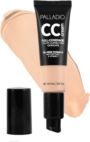 Palladio Full-Coverage Colour Correction CC Cream (Fair 12W) Oil-Free With Peptides &amp; Vitamin C, Ideal For Correcting Redness &amp; Uneven Skin Tone, Buildable Foundation Coverage