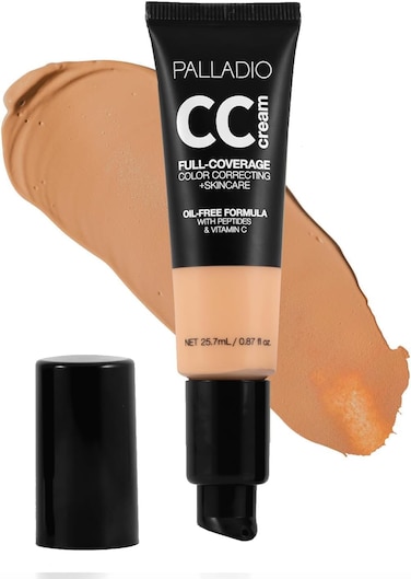 Palladio Full-Coverage Colour Correction CC Cream (Medium 31C) Oil-Free With Peptides &amp; Vitamin C, Ideal For Correcting Redness &amp; Uneven Skin Tone, Buildable Foundation Coverage