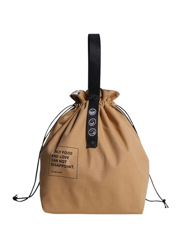 MMMA Reusable Lunch Bag Insulated Handbag Tote bag with Handle and Drawstring Closure for Women/Men Work Picnic or Travel (Brown)