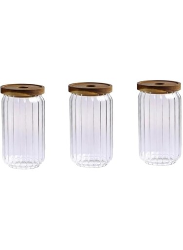 Ideal spice jars air tight wood lids-ideal spice jars-Kitchen canisters perfect for storage especially storing dry ingredients-3 Set of glass jars with Acacia lid. (SET OF 3 (1000 ML))