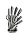 8 Pcs Knife Set   Knife Set With Roating Stand   Carbon Stainless Steel Kitchen Knife Set with Sharpener- 8 Pieces, Silver-Black Color
