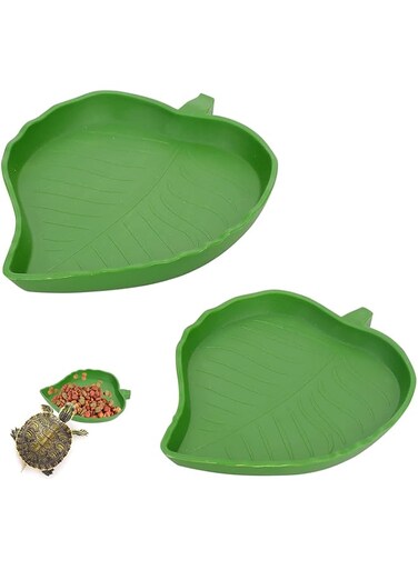 Luksuri&oslash;st Reptile Leaf Food Water Bowl, 2 Pieces Reptile Leaf Shape Dish Flat Drinking Bowl Water Plate for Turtle Lizards, Hamsters, Snakes 2 Sizes