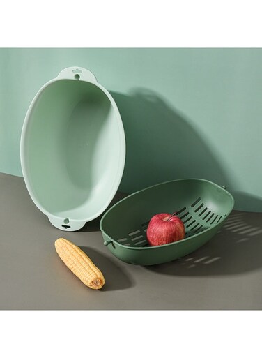 Colander with Bowl Set &acirc;&euro;&ldquo; 2-in-1 Kitchen Strainer &amp; Mixing Bowl   Light Green/Dark Green