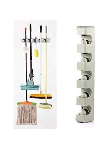Vktech 5 Position Wall Mounted Kitchen Storage Mop Broom Organizer Holder