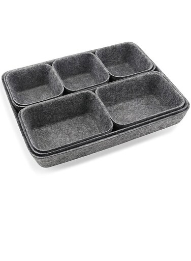 Desk Drawer Organiser Trays, 8 Pack Square Organizer Box Stackable Dividers, Save Desk Space Dividers Box for Home Office Storage Boxes (Dark Gray)