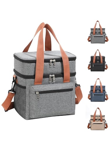 IraXpro Double Layer Insulated Lunch Bag,Portable Cooler Tote Bag for Men Women Adult, Leak and Waterproof, Double Deck Cooler Lunch Box Bag, for Office,Picnic (Gray)