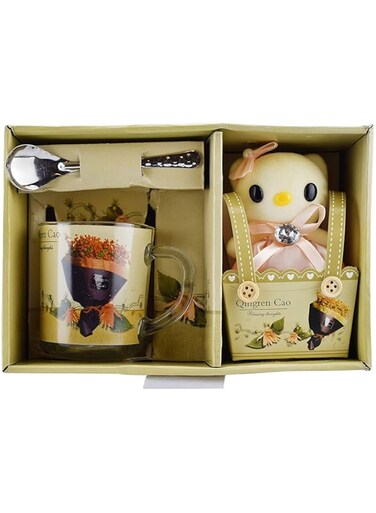 GulfDealz Qingren Cao Mug With Steel Spoon &amp; Little Teddy (Gold)
