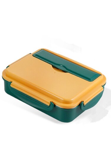 Lunch Box with Cutlery &amp; Soup Bowl 304 Stainless Steel Bento Box with 4 Compartments and Lunch Bag for Adults Kids Yellow/Green