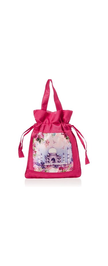 Swayam Faux Silk Draw String Closure Bag, Pink, Gut18