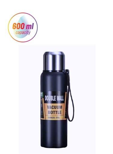 600ML Insulated Vacuum Flask Stainless Steel Double Walled BPA Free Leakproof Portable Hot &amp; Cold Beverage Thermos Travel Mug Reusable Thick Outer Cover Leather Strap Lightweight