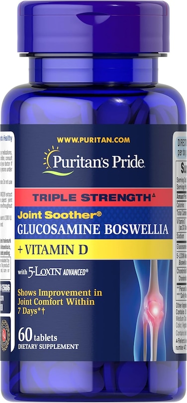 Puritan's Pride Triple Strength Joint Soother Glucosamine Boswellia + Vitamin D, White