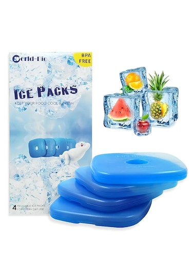 Ice Freezer Packs for Lunch Box Cooler, Reusable Cool Refreeze Blocks for Lunch Bags, Keeps Food Cold &amp; Fresh - Ideal for Kids School Lunch Boxes, Office/Picnic Lunch Set of 4, Blue