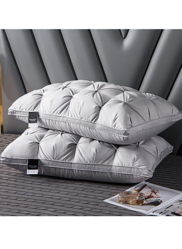 2pcs High-end Fluffy Pillow Support, 2pcs 3D Bread Pillow Core High-end Hotel Fluffy Pillow Neck Support Sleeping Pillow Comfortable Relaxation Light Luxury Bed Pillow Bedroom Home Dormitory(Grey)