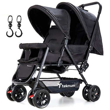 Teknum Double Baby Stroller with Hooks - Black