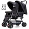 Teknum Double Baby Stroller with Hooks - Black