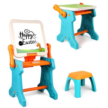 Little Story Double Sided 2 - IN - 1 Blocks Table &amp; Magnetic Learning Board Set with Chair - Multicolor