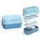 Eazy Kids Double Decker tic - tac - toe Lunch Box w/Bento Compartment Splitter Sauce Box and Spoon - Blue (1200ml)