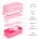 Eazy Kids Double Decker tic - tac - toe Lunch Box w/Bento Compartment Splitter Sauce Box and Spoon - Pink (1200ml)