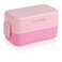 Eazy Kids Double Decker tic - tac - toe Lunch Box w/Bento Compartment Splitter Sauce Box and Spoon - Pink (1200ml)