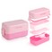 Eazy Kids Double Decker tic - tac - toe Lunch Box w/Bento Compartment Splitter Sauce Box and Spoon - Pink (1200ml)